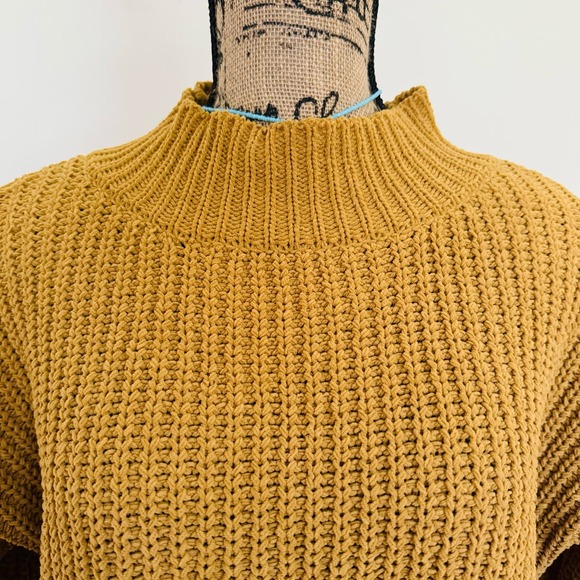 AERIE Oversized Chunky Golden Mustard Yellow Chenille Cozy Mock Neck Sweater S - Picture 6 of 13
